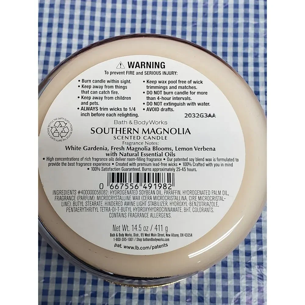 BBW Southern Magnolia Large 3 Wick Candle Home Fragrance Decor